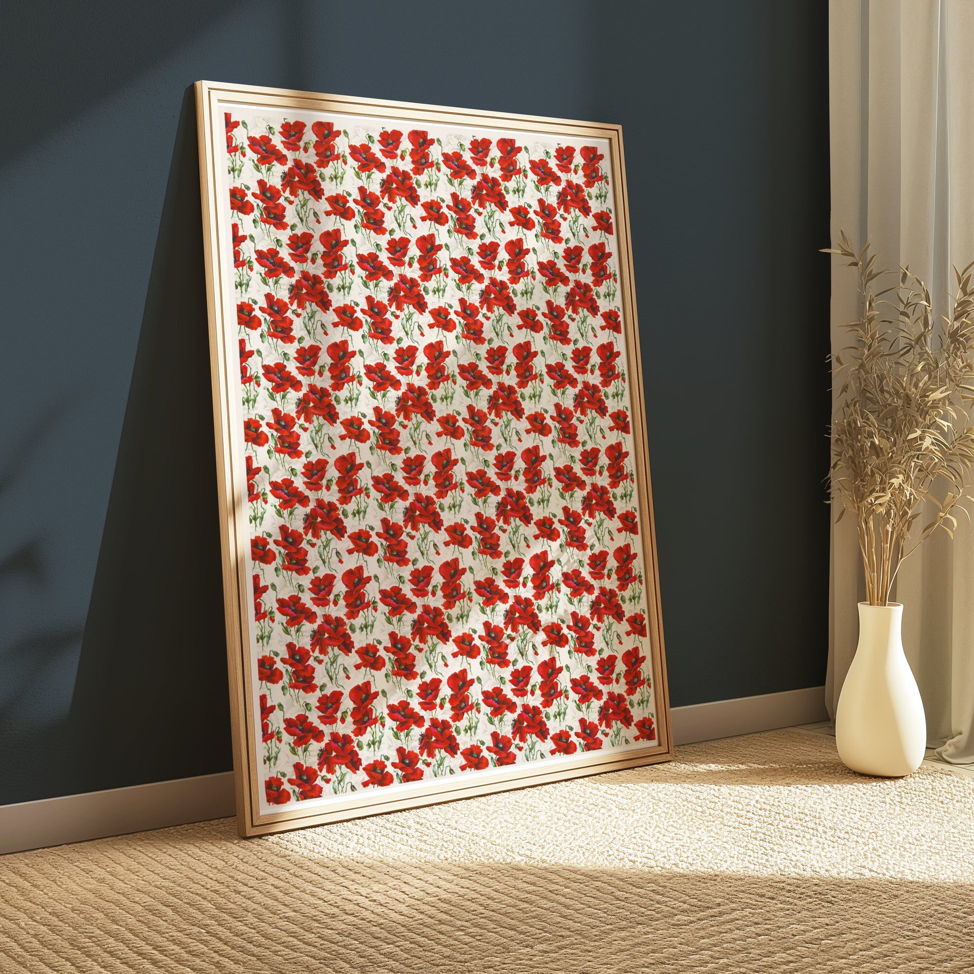 Premium Poster of Vibrant Red Poppy Flower Pattern Art Wall Posters