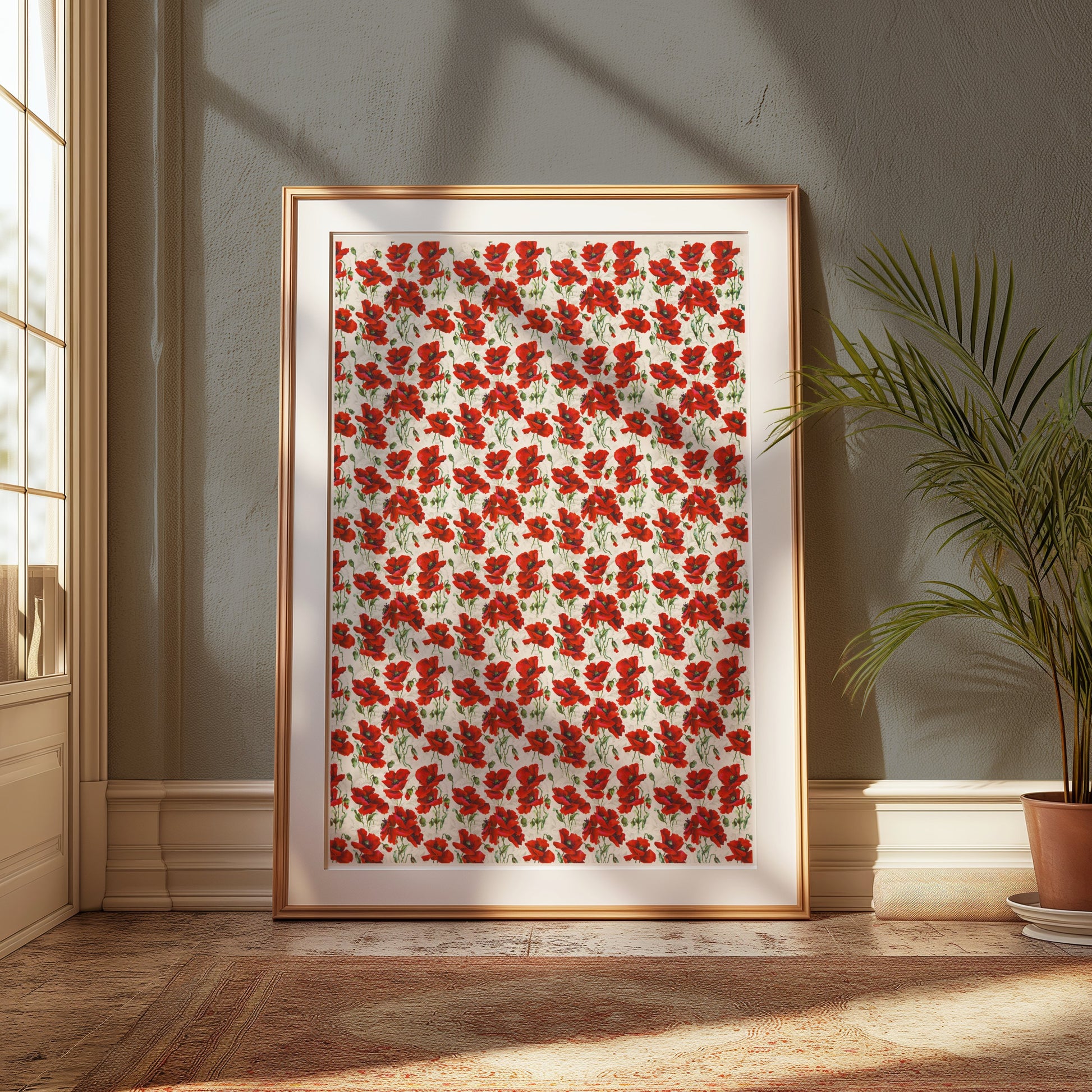 Premium Poster of Vibrant Red Poppy Flower Pattern Art Wall Posters