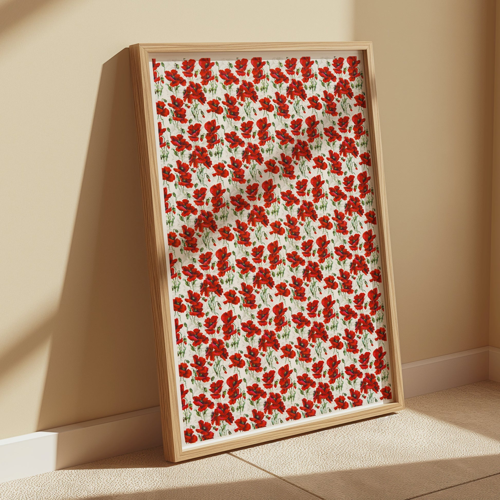 Premium Poster of Vibrant Red Poppy Flower Pattern Art Wall Posters