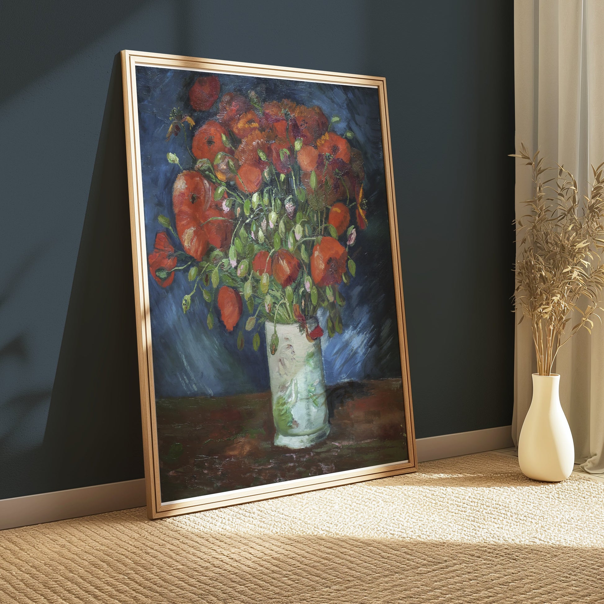 Premium Poster of Vibrant Red Poppy Flowers in White Vase Art Print Posters