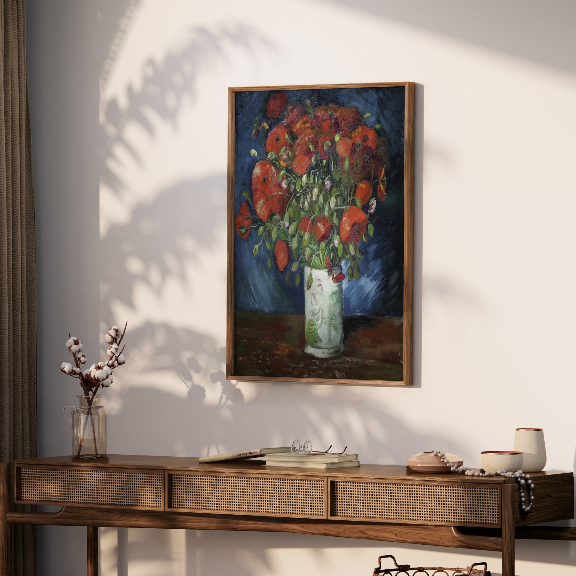 Premium Poster of Vibrant Red Poppy Flowers in White Vase Art Print Posters