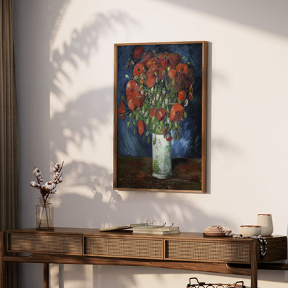 Premium Poster of Vibrant Red Poppy Flowers in White Vase Art Print Posters
