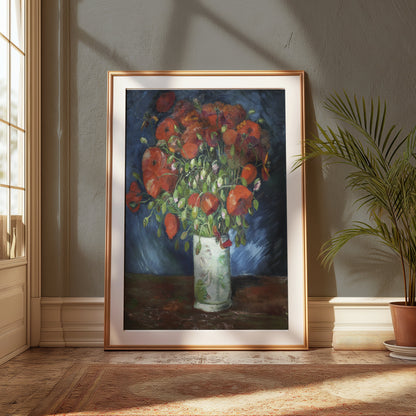 Premium Poster of Vibrant Red Poppy Flowers in White Vase Art Print Posters