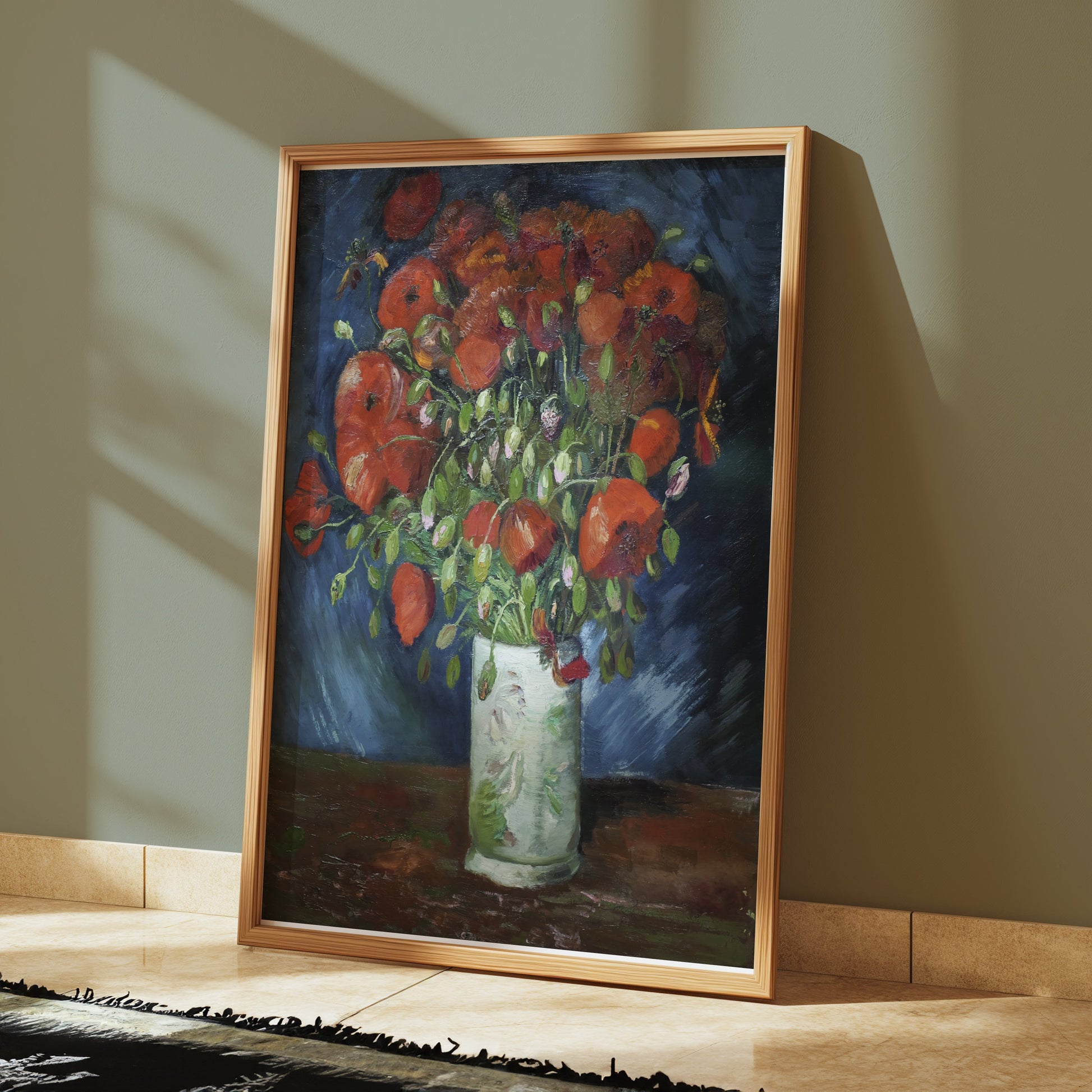 Premium Poster of Vibrant Red Poppy Flowers in White Vase Art Print Posters
