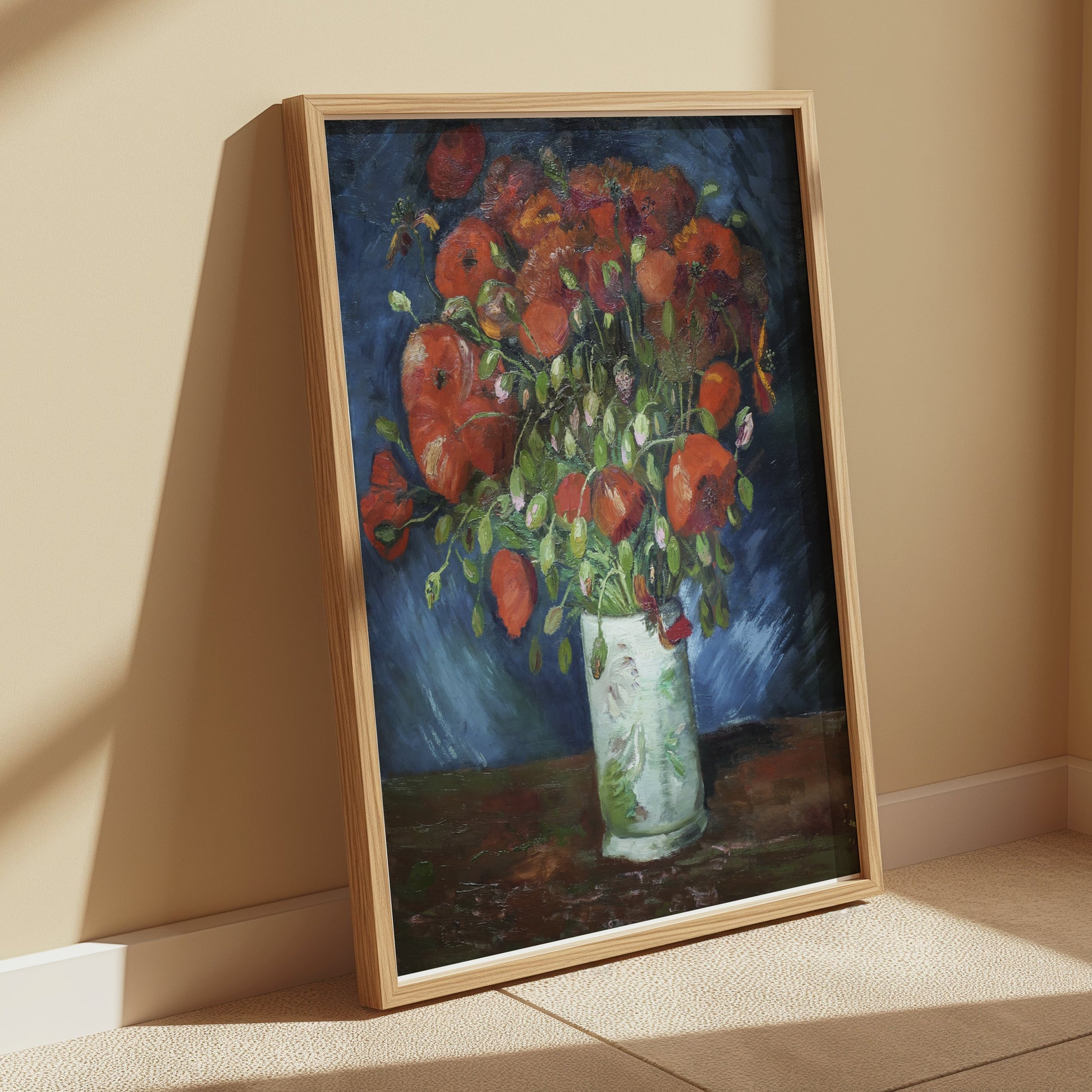 Premium Poster of Vibrant Red Poppy Flowers in White Vase Art Print Posters