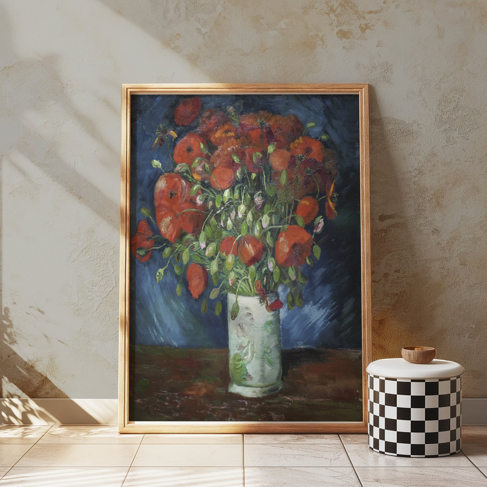 Premium Poster of Vibrant Red Poppy Flowers in White Vase Art Print Posters