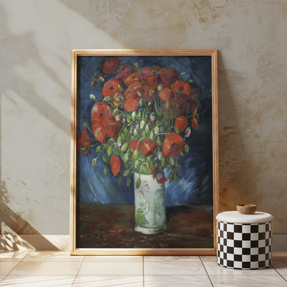 Premium Poster of Vibrant Red Poppy Flowers in White Vase Art Print Posters