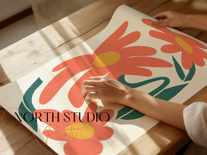 Premium Poster of Vibrant Retro Floral Artwork Print For Modern Decor Posters