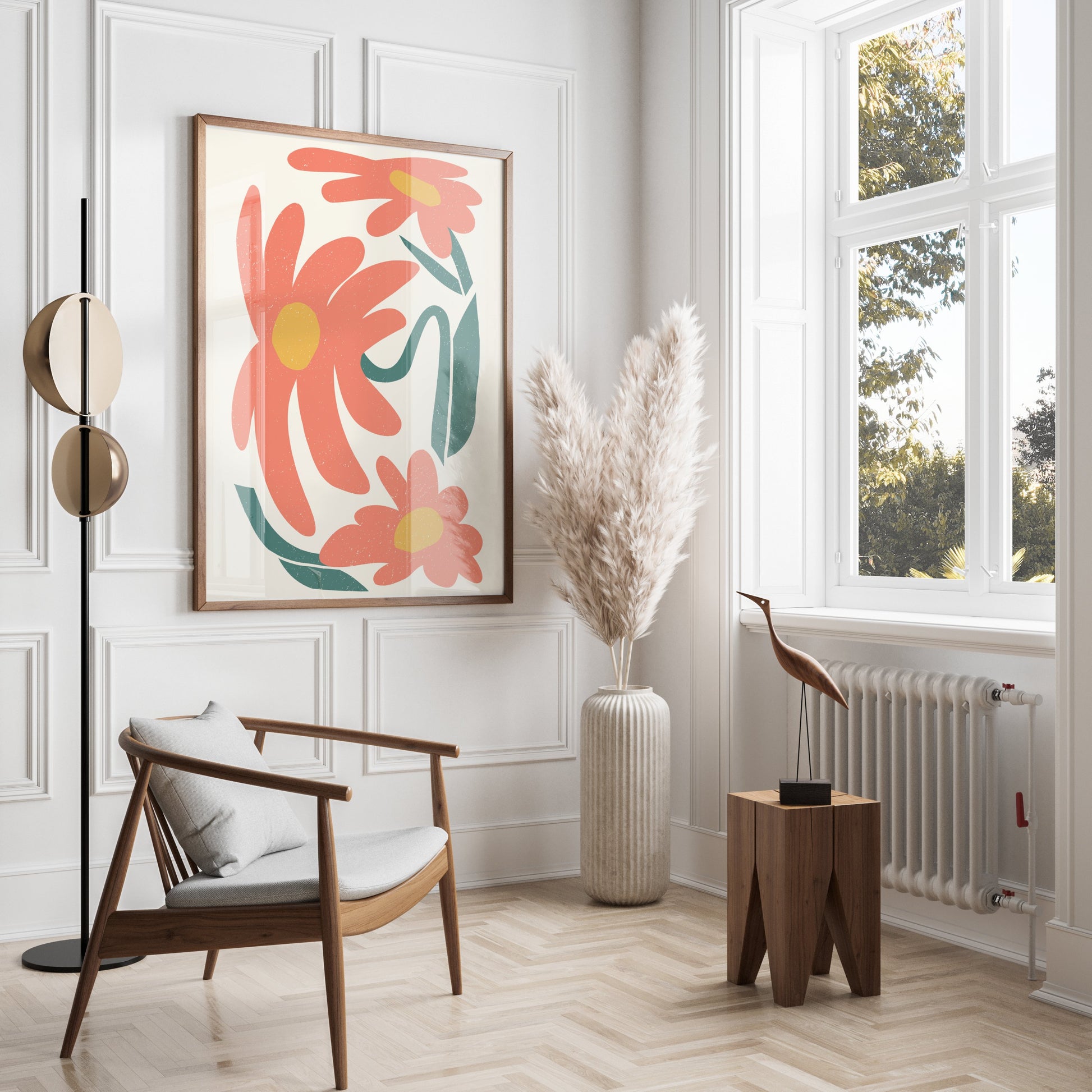 Premium Poster of Vibrant Retro Floral Artwork Print For Modern Decor Posters