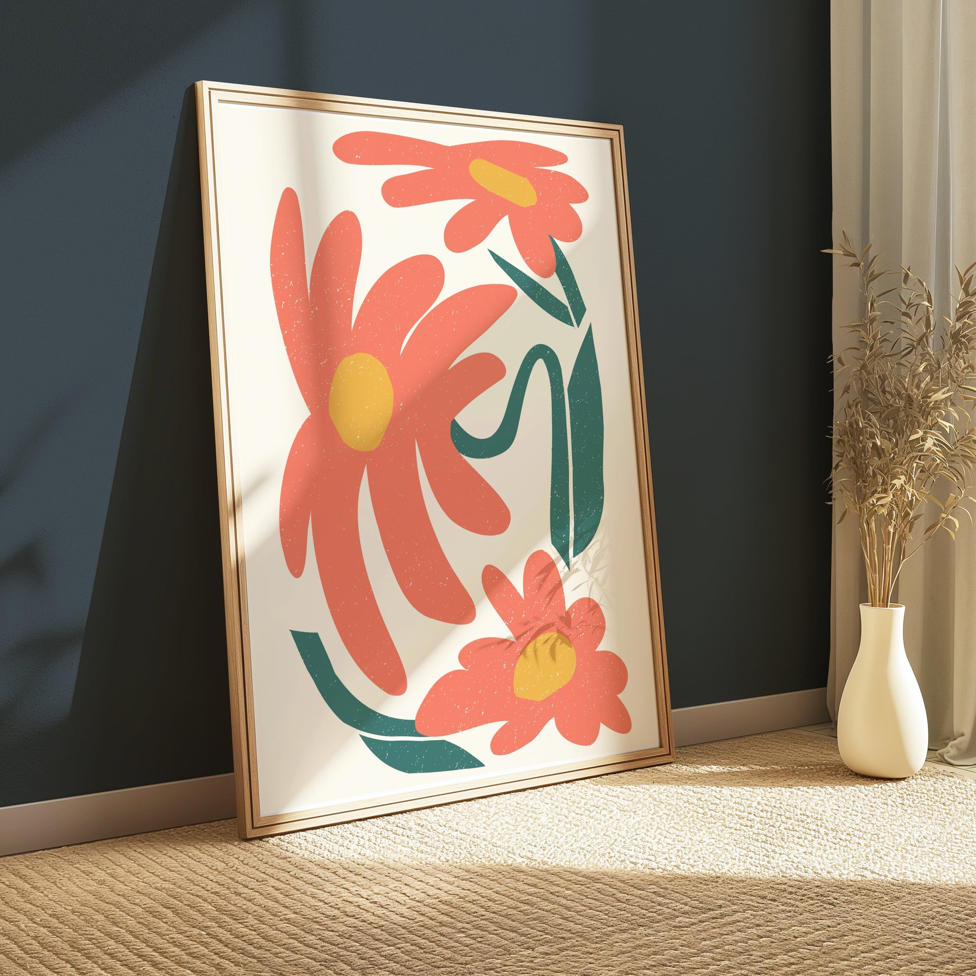 Premium Poster of Vibrant Retro Floral Artwork Print For Modern Decor Posters
