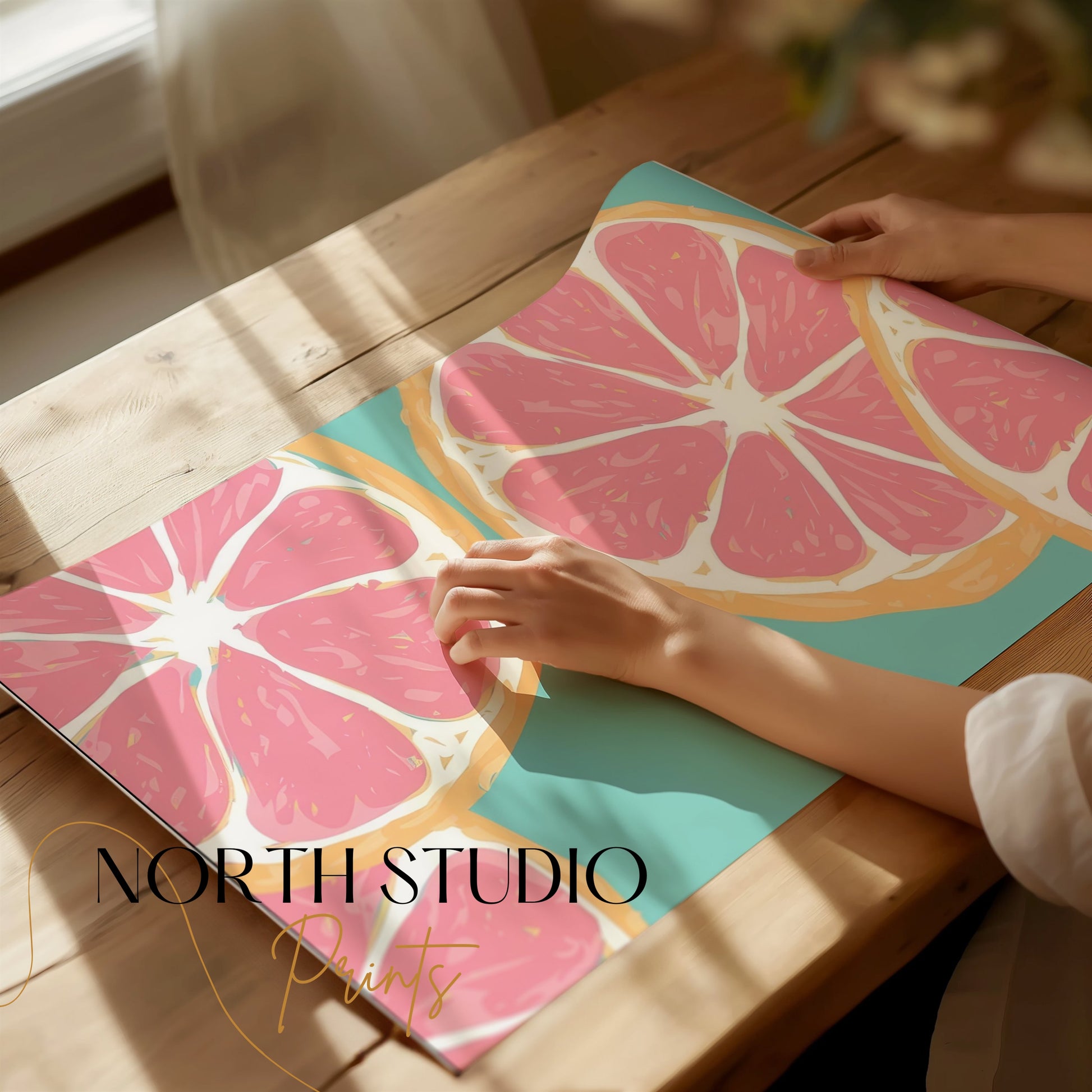 Premium Poster of Vibrant Sliced Grapefruit Art Print Colorful Posters