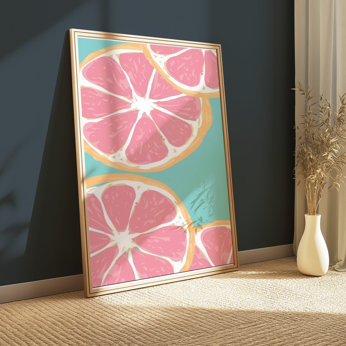 Premium Poster of Vibrant Sliced Grapefruit Art Print Colorful Posters