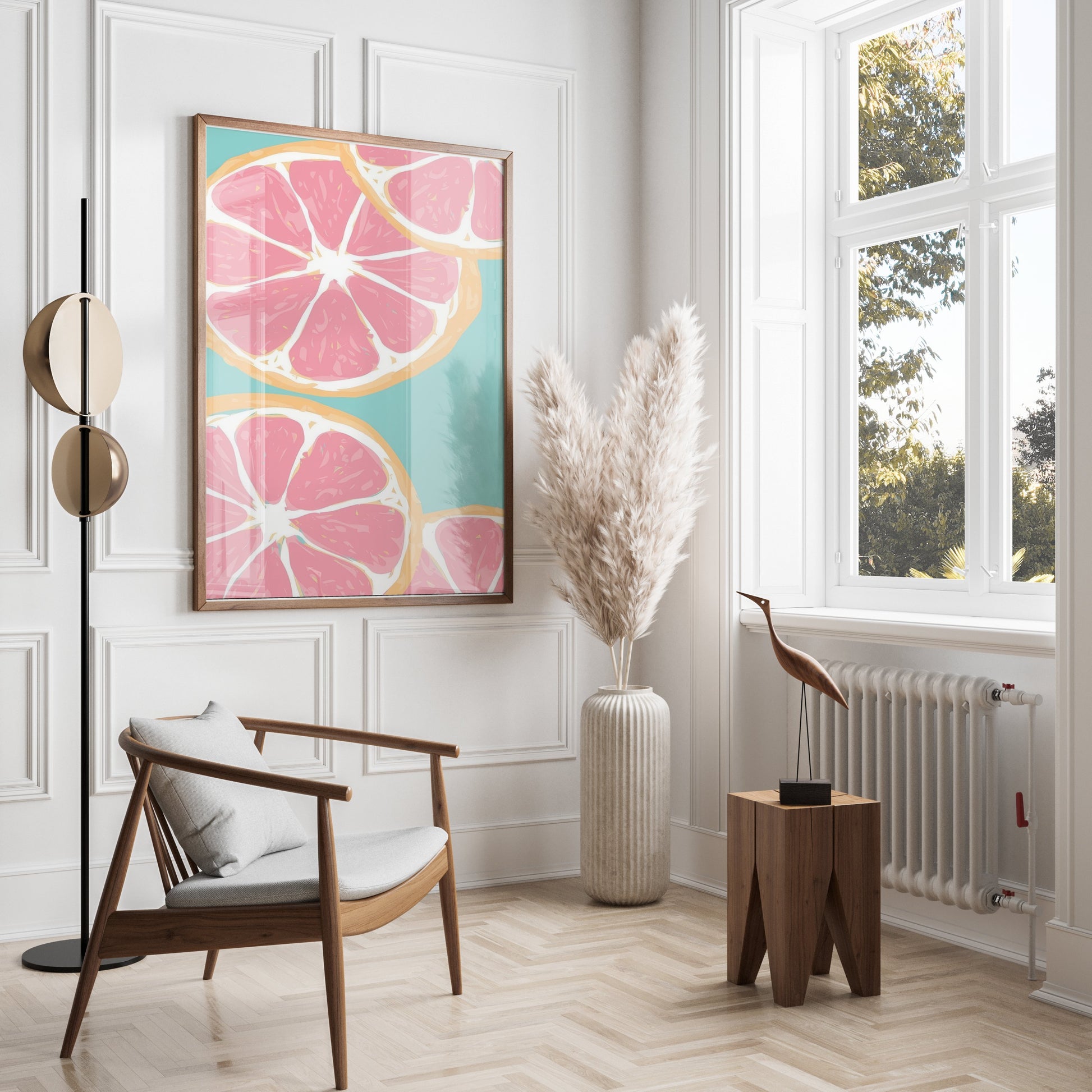 Premium Poster of Vibrant Sliced Grapefruit Art Print Colorful Posters