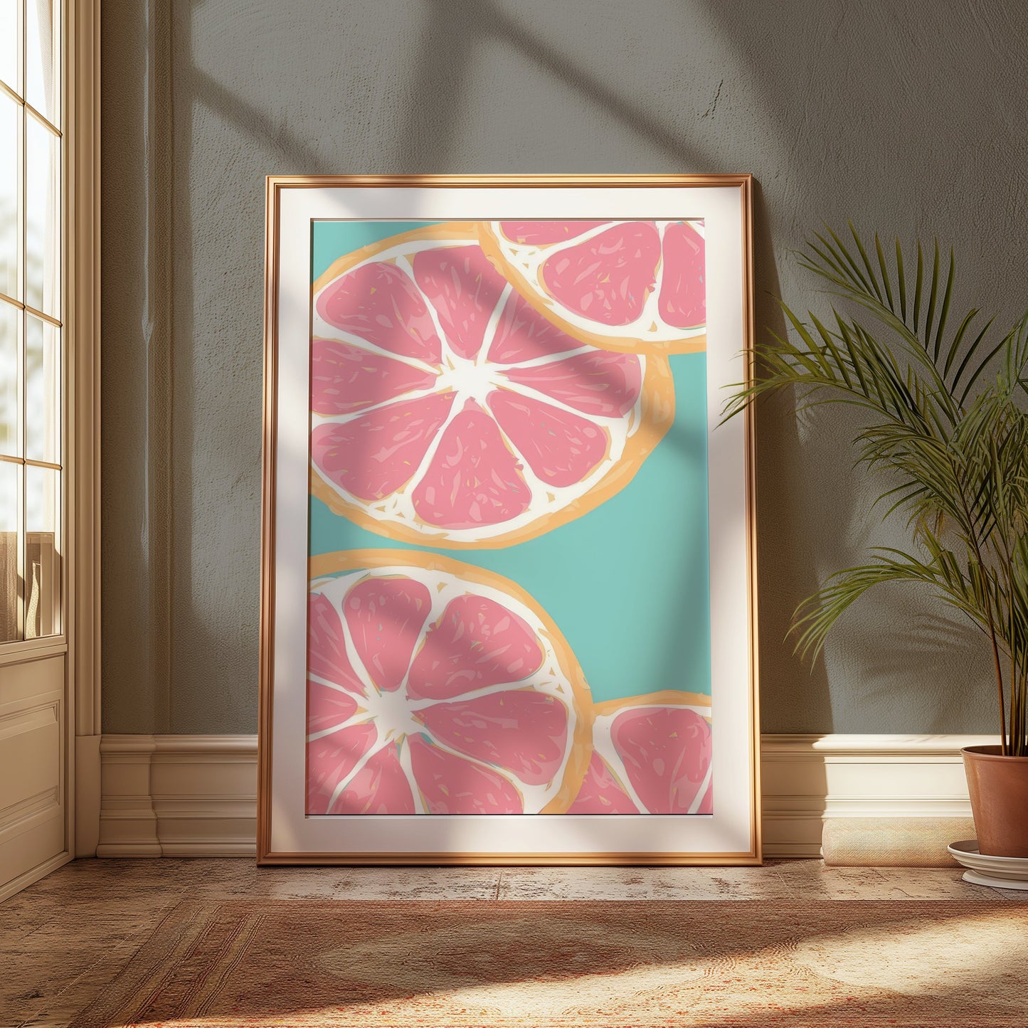 Premium Poster of Vibrant Sliced Grapefruit Art Print Colorful Posters