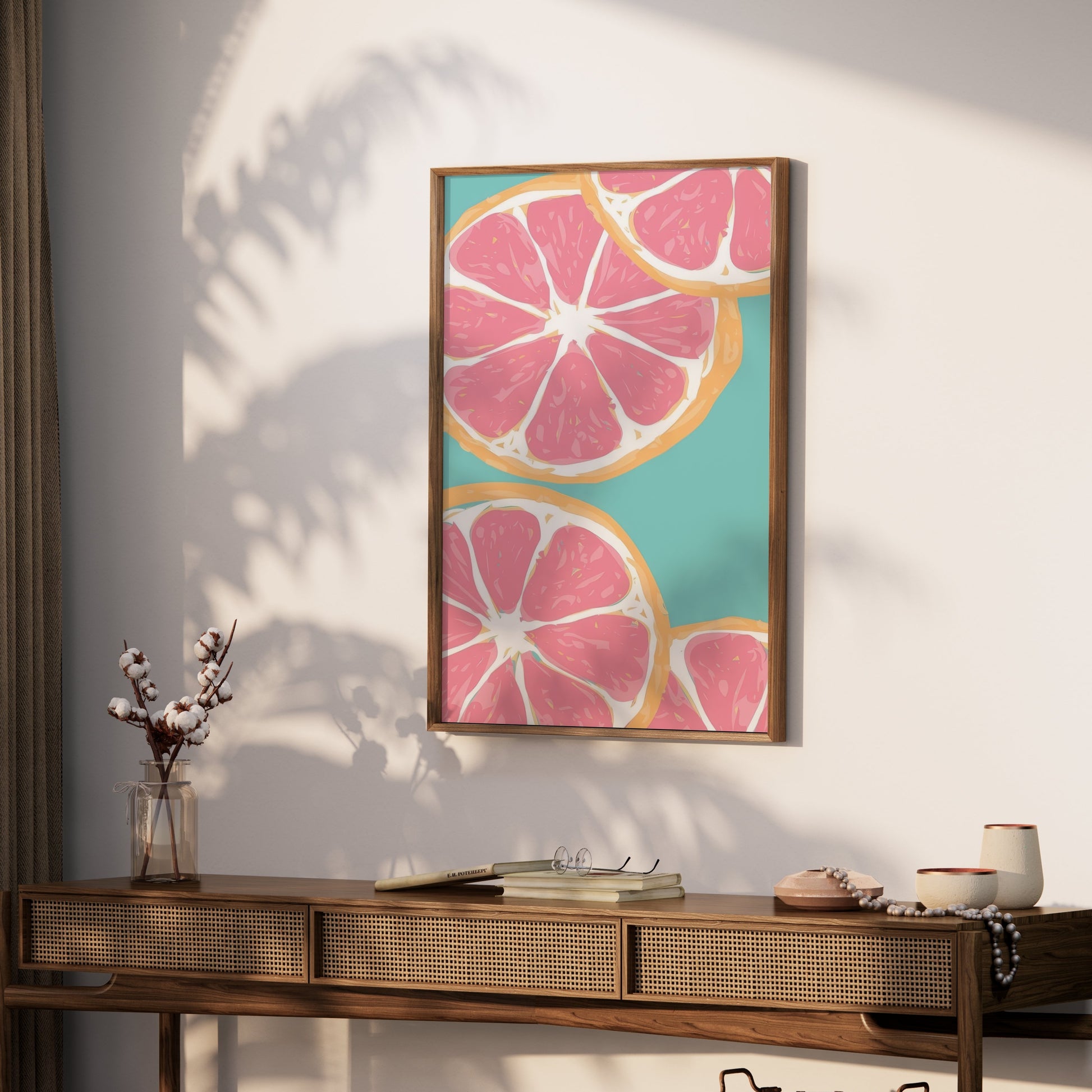 Premium Poster of Vibrant Sliced Grapefruit Art Print Colorful Posters