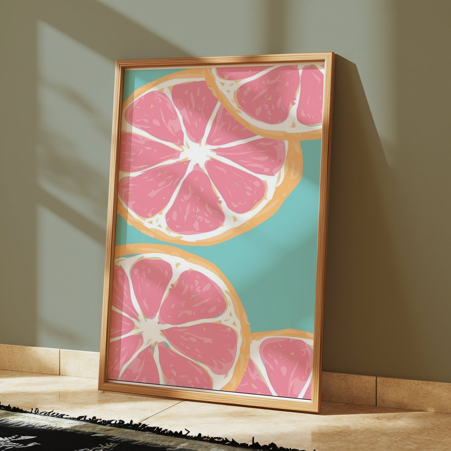 Premium Poster of Vibrant Sliced Grapefruit Art Print Colorful Posters