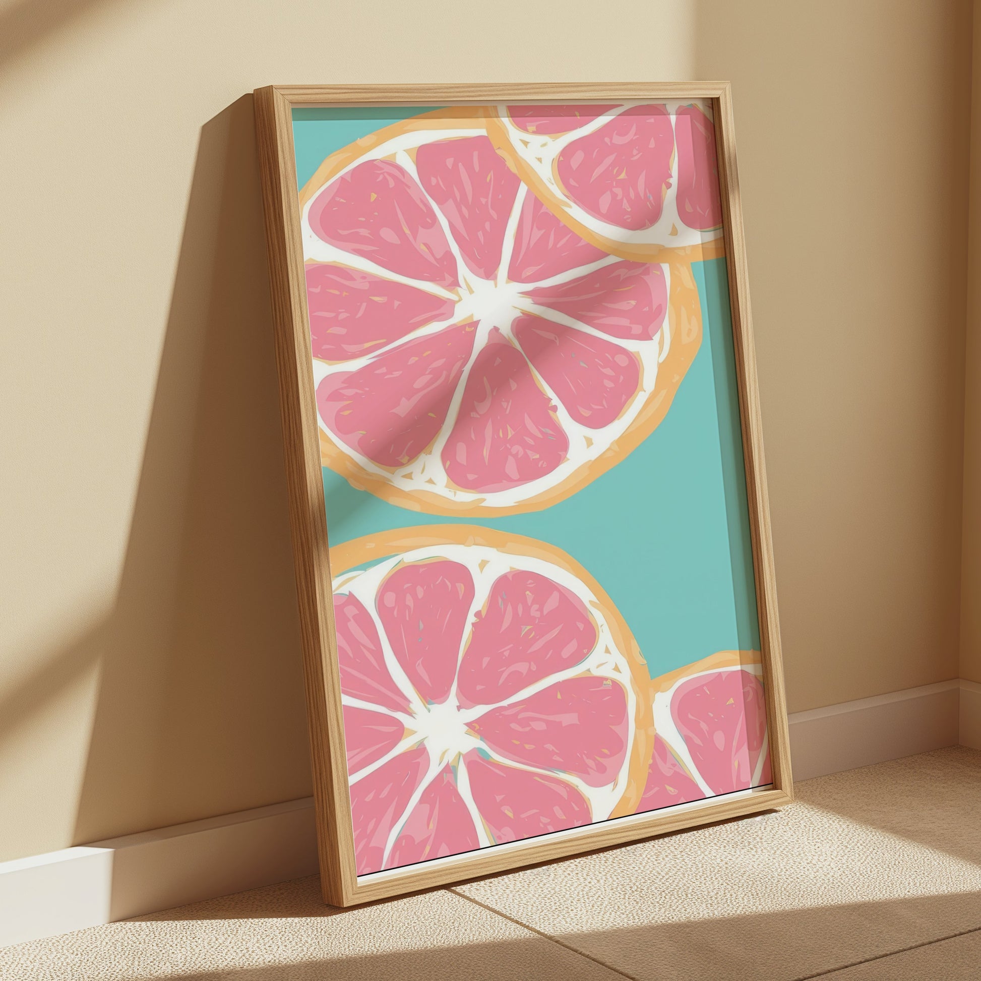 Premium Poster of Vibrant Sliced Grapefruit Art Print Colorful Posters