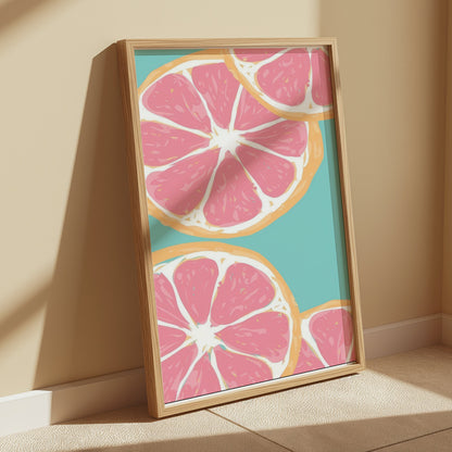 Premium Poster of Vibrant Sliced Grapefruit Art Print Colorful Posters