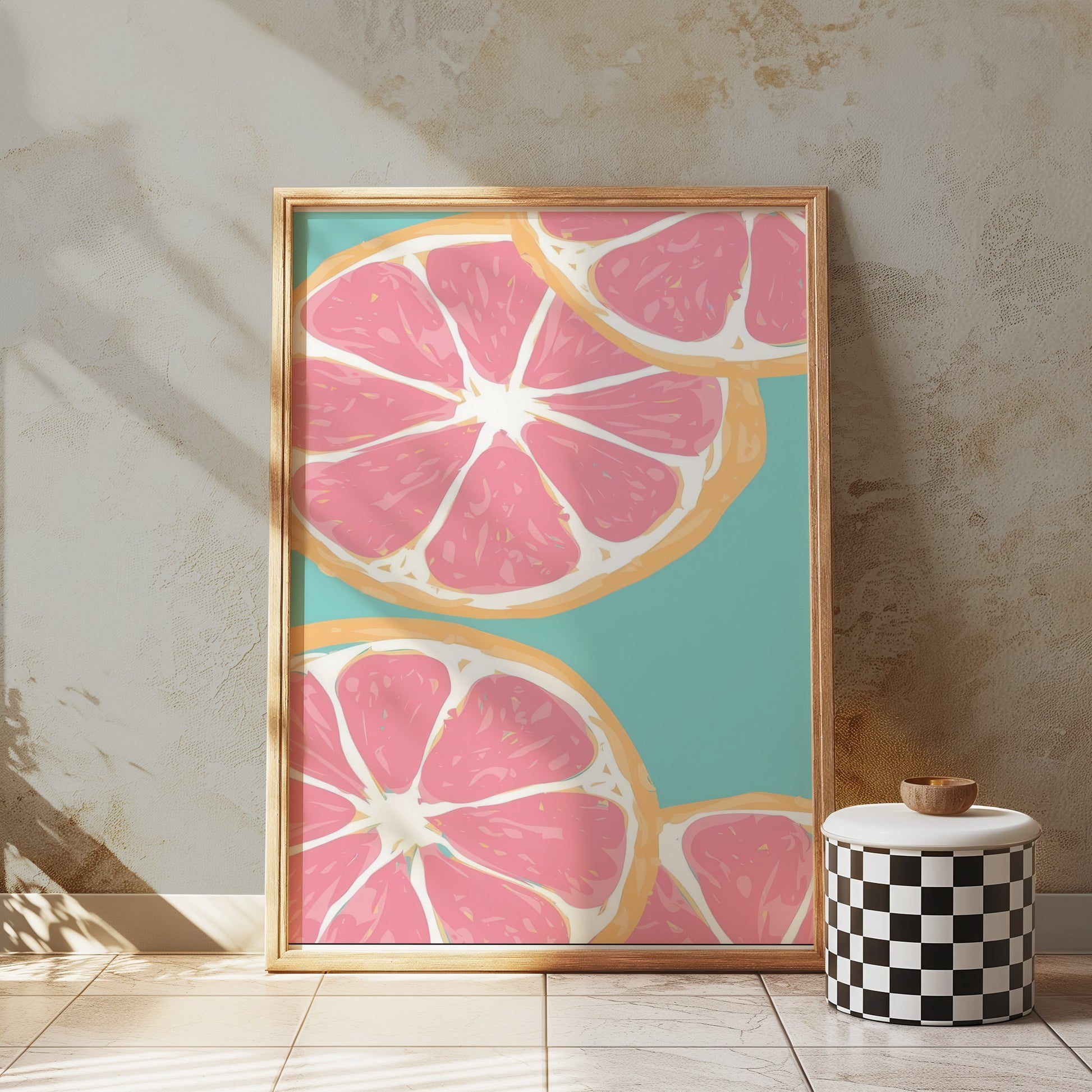 Premium Poster of Vibrant Sliced Grapefruit Art Print Colorful Posters