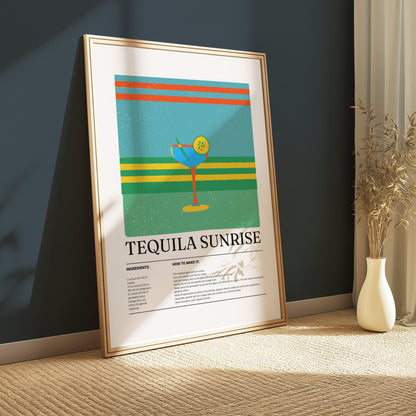 Premium Poster of Vibrant Tequila Sunrise Recipe Kitchen Decor Art Posters