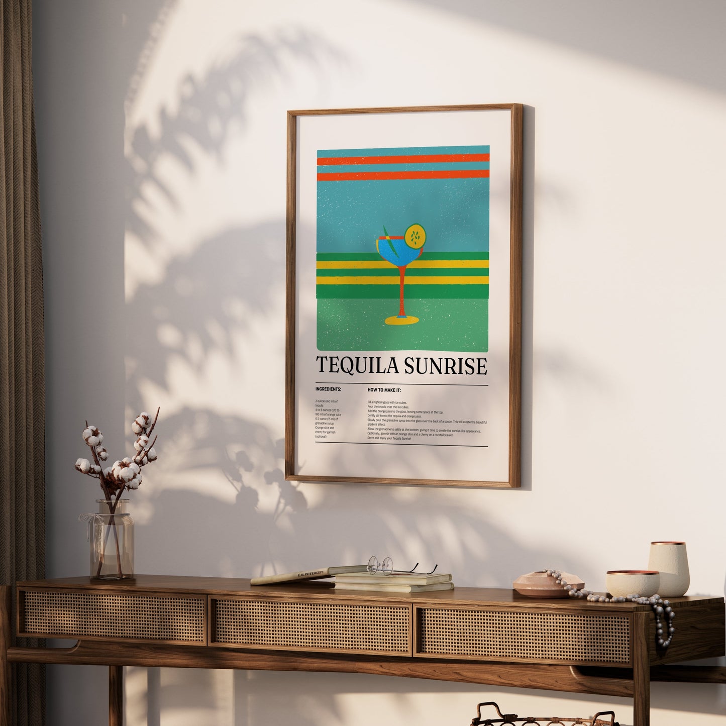 Premium Poster of Vibrant Tequila Sunrise Recipe Kitchen Decor Art Posters