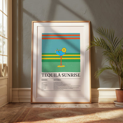Premium Poster of Vibrant Tequila Sunrise Recipe Kitchen Decor Art Posters