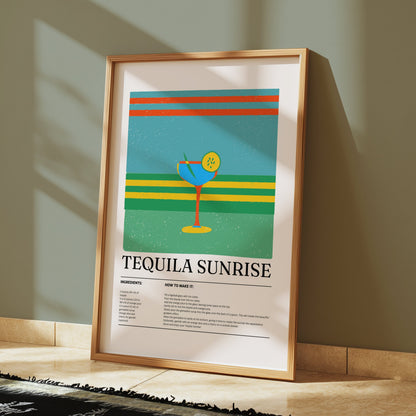 Premium Poster of Vibrant Tequila Sunrise Recipe Kitchen Decor Art Posters