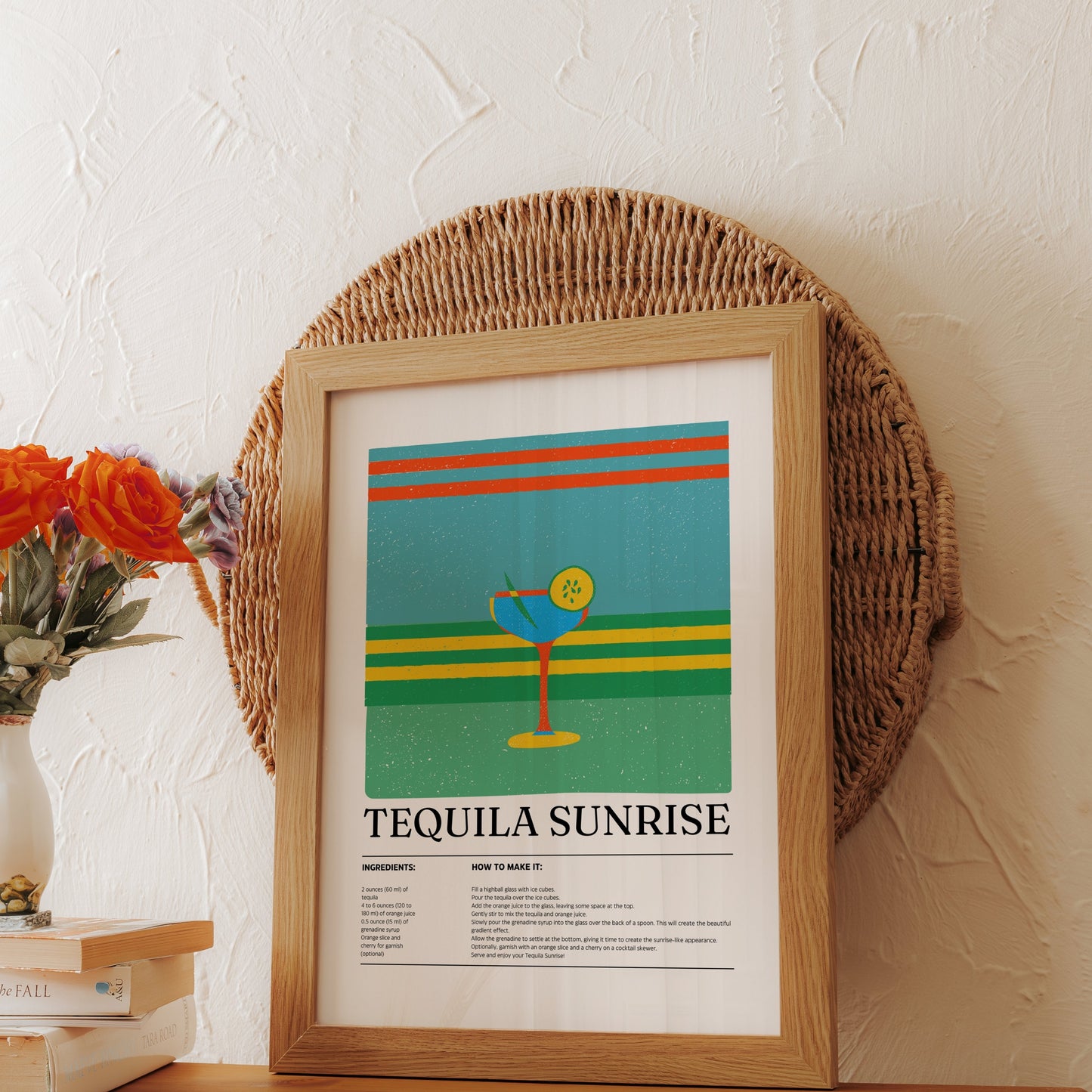 Premium Poster of Vibrant Tequila Sunrise Recipe Kitchen Decor Art Posters