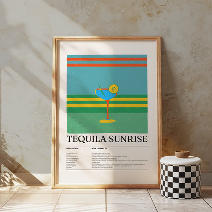 Premium Poster of Vibrant Tequila Sunrise Recipe Kitchen Decor Art Posters