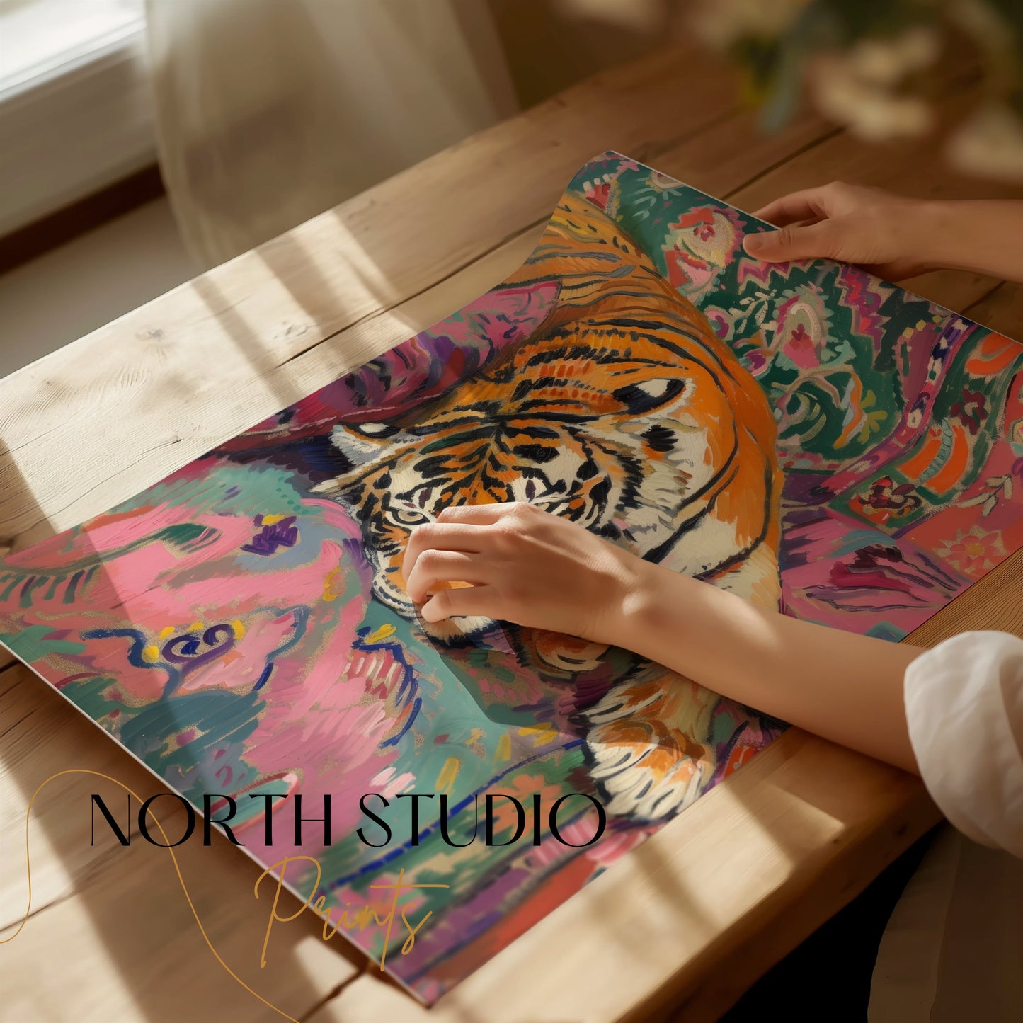 Premium Poster of Vibrant Tiger Artwork on Colorful Background Posters