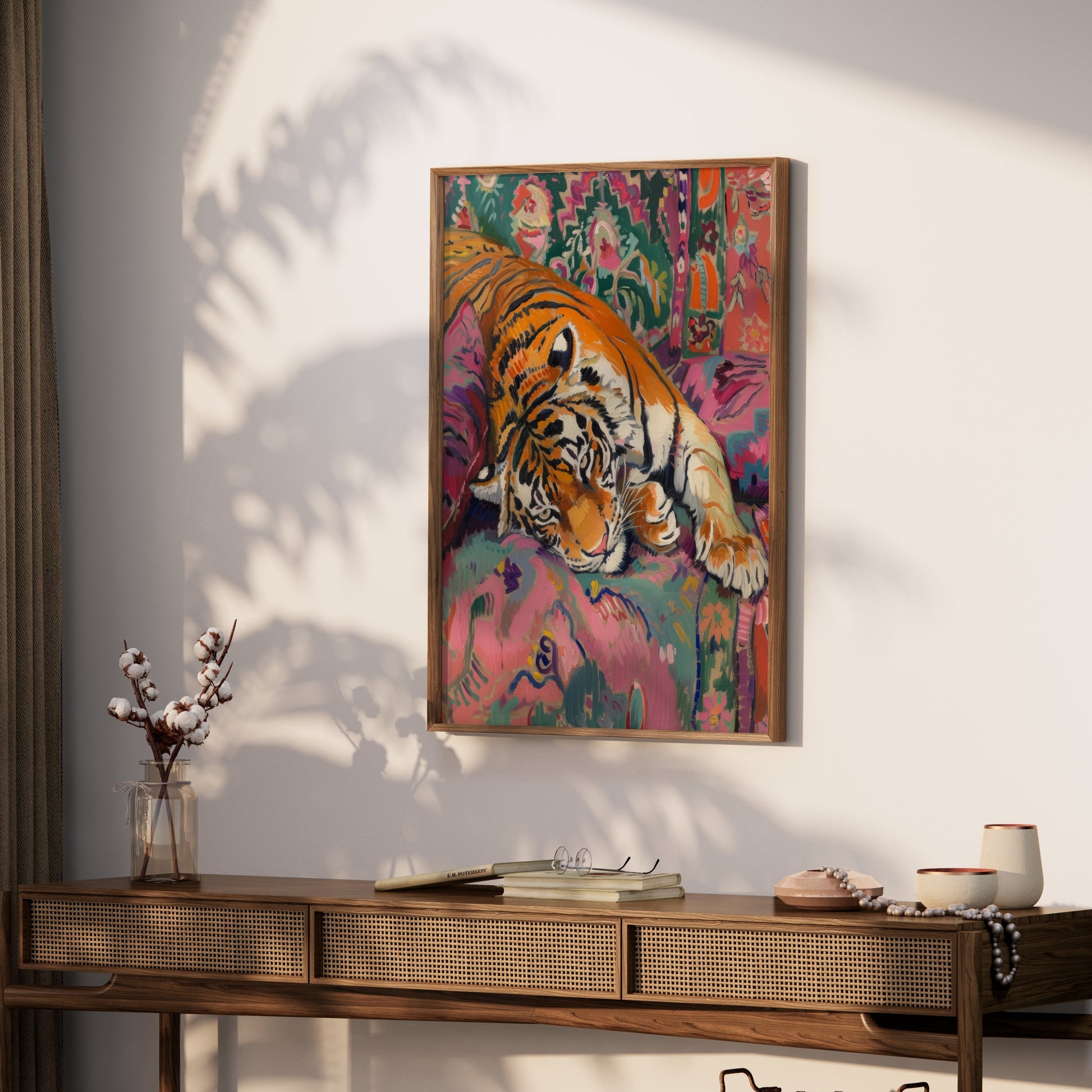 Premium Poster of Vibrant Tiger Artwork on Colorful Background Posters