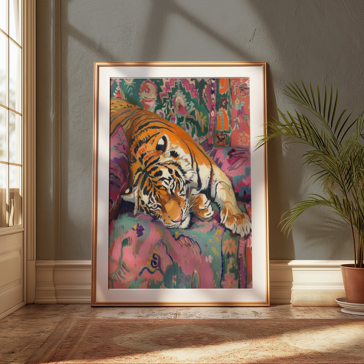 Premium Poster of Vibrant Tiger Artwork on Colorful Background Posters