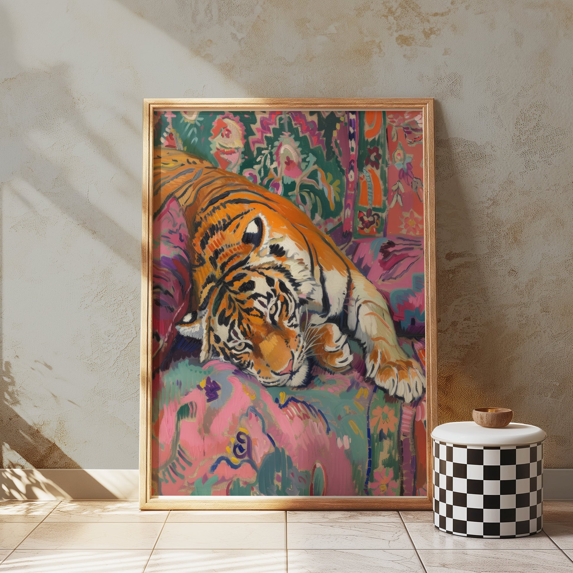 Premium Poster of Vibrant Tiger Artwork on Colorful Background Posters