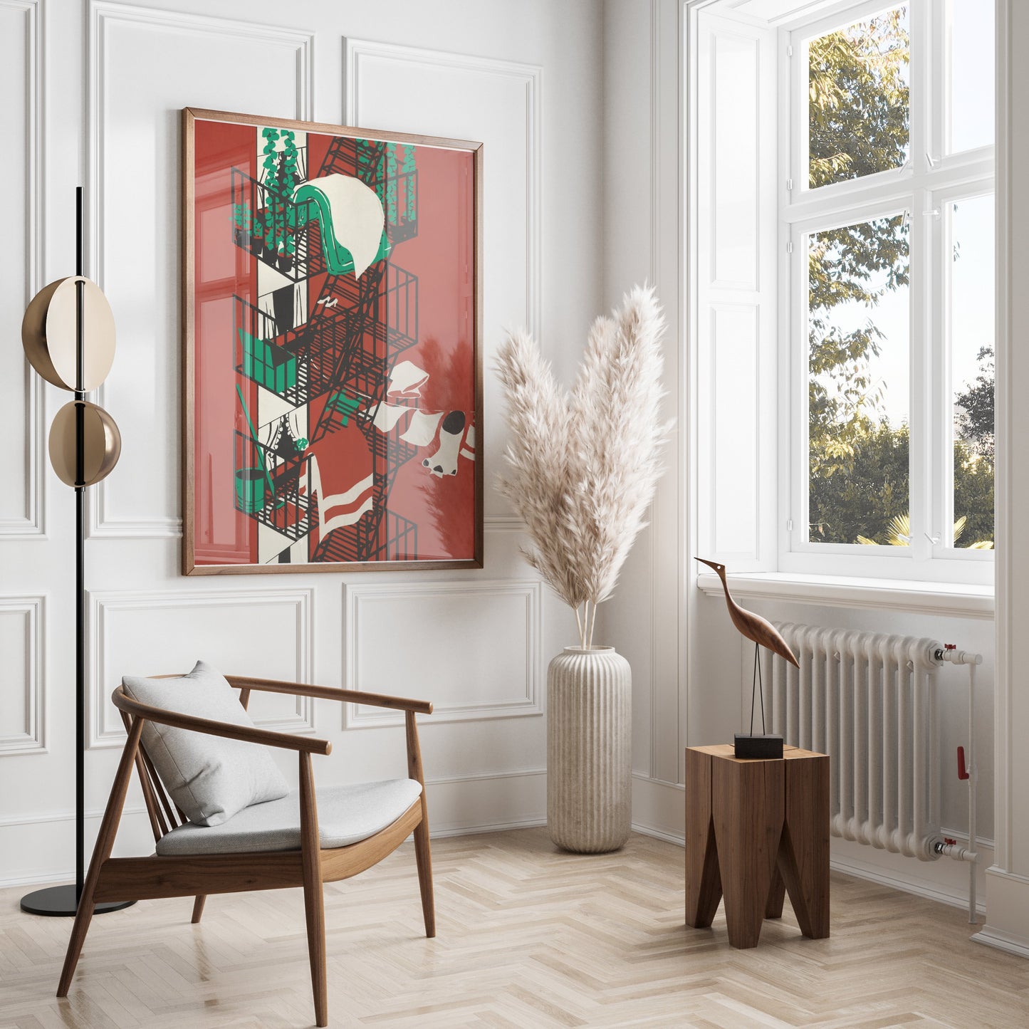 Premium Poster of Vibrant Urban Fire Escape Balcony Artwork Posters