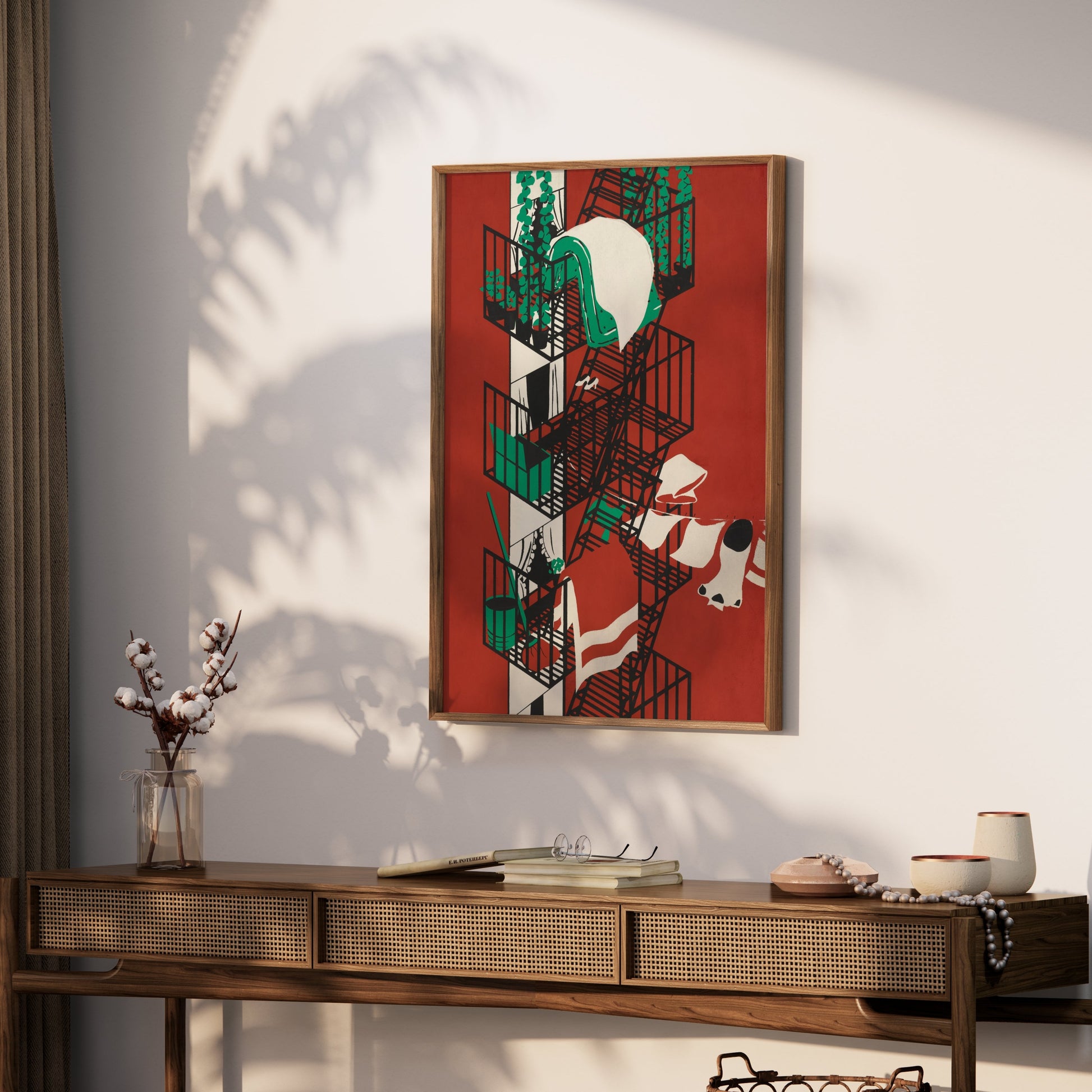 Premium Poster of Vibrant Urban Fire Escape Balcony Artwork Posters