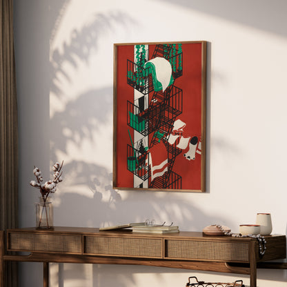 Premium Poster of Vibrant Urban Fire Escape Balcony Artwork Posters