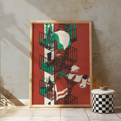 Premium Poster of Vibrant Urban Fire Escape Balcony Artwork Posters
