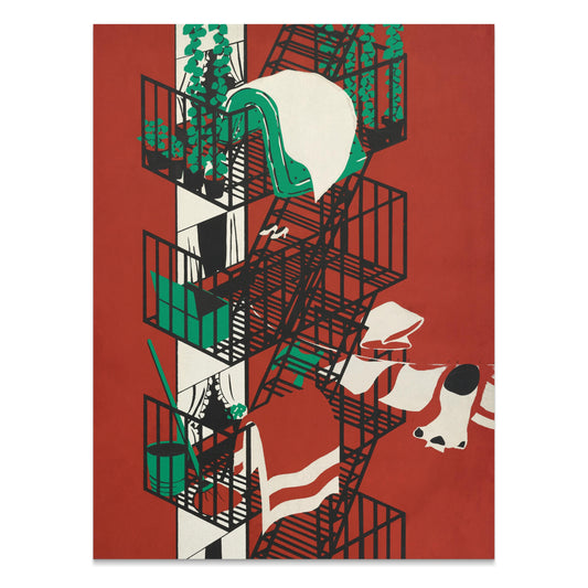Premium Poster of Vibrant Urban Fire Escape Balcony Artwork Posters