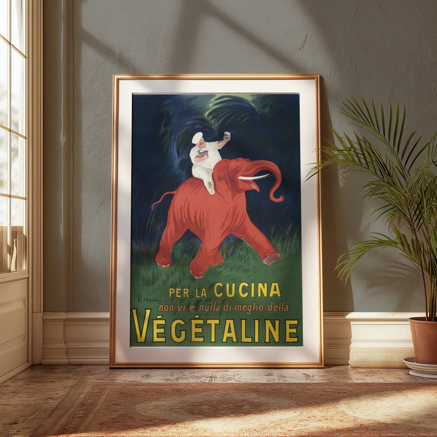 Premium Poster of Vibrant Vintage Chef Riding Elephant Kitchen Posters