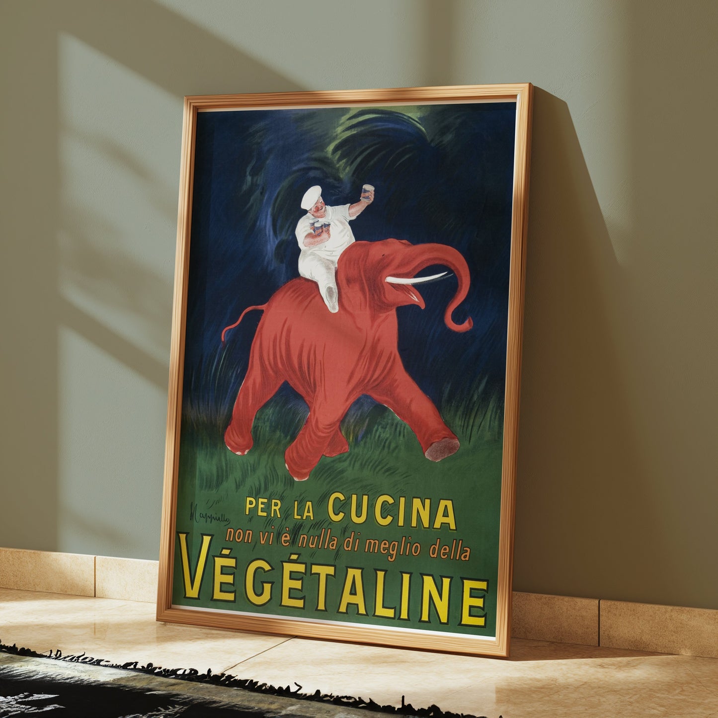 Premium Poster of Vibrant Vintage Chef Riding Elephant Kitchen Posters