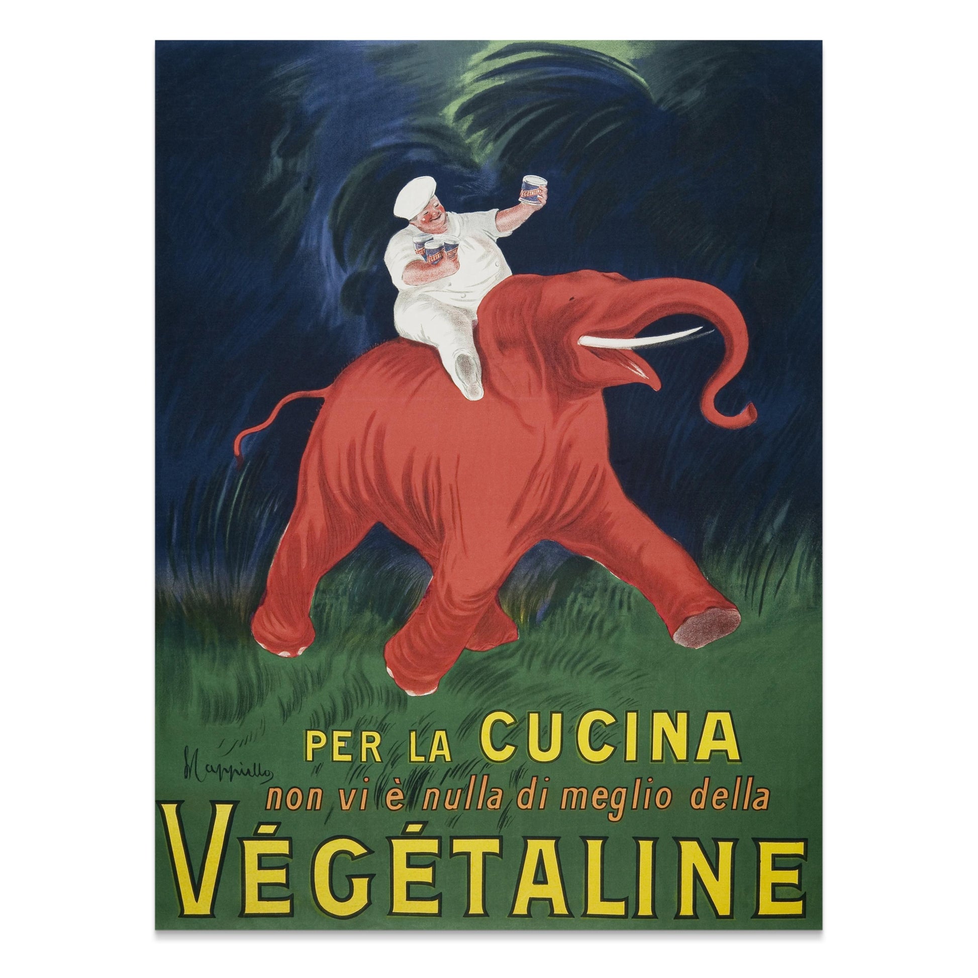 Premium Poster of Vibrant Vintage Chef Riding Elephant Kitchen Posters