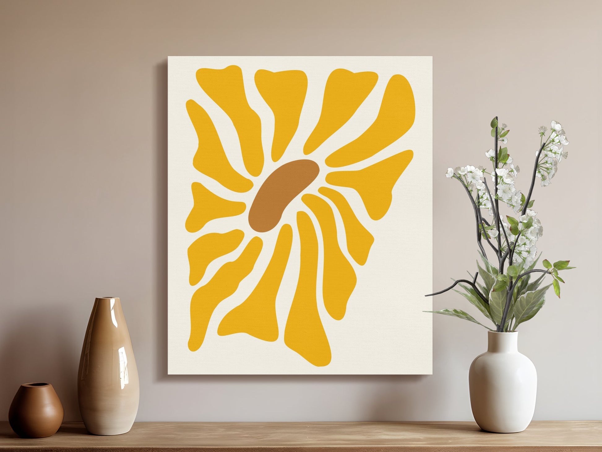 Premium Poster of Vibrant Yellow Abstract Floral Wall Art Canvas Wraps