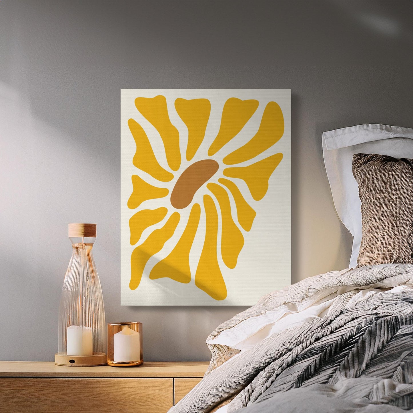 Premium Poster of Vibrant Yellow Abstract Floral Wall Art Canvas Wraps