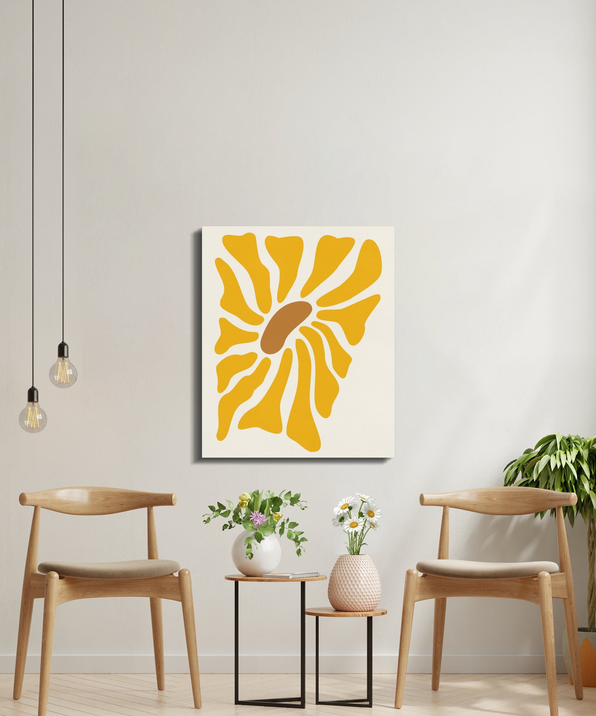 Premium Poster of Vibrant Yellow Abstract Floral Wall Art Canvas Wraps