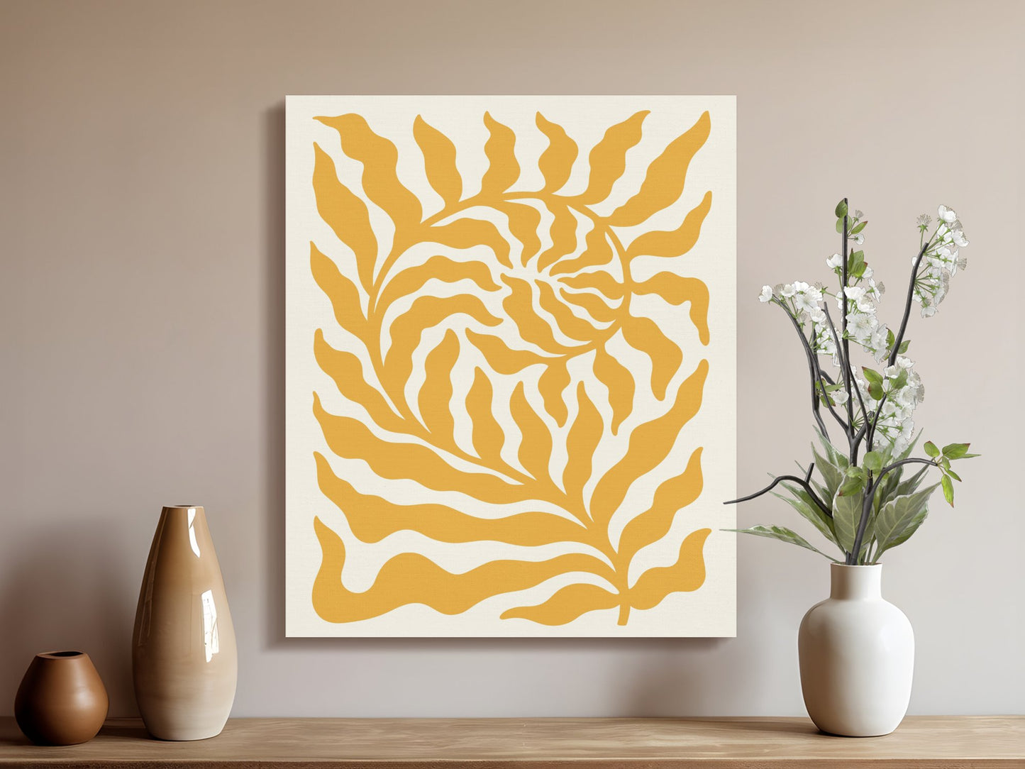 Premium Poster of Vibrant Yellow Leaf Design Floral Wall Art Canvas Wraps