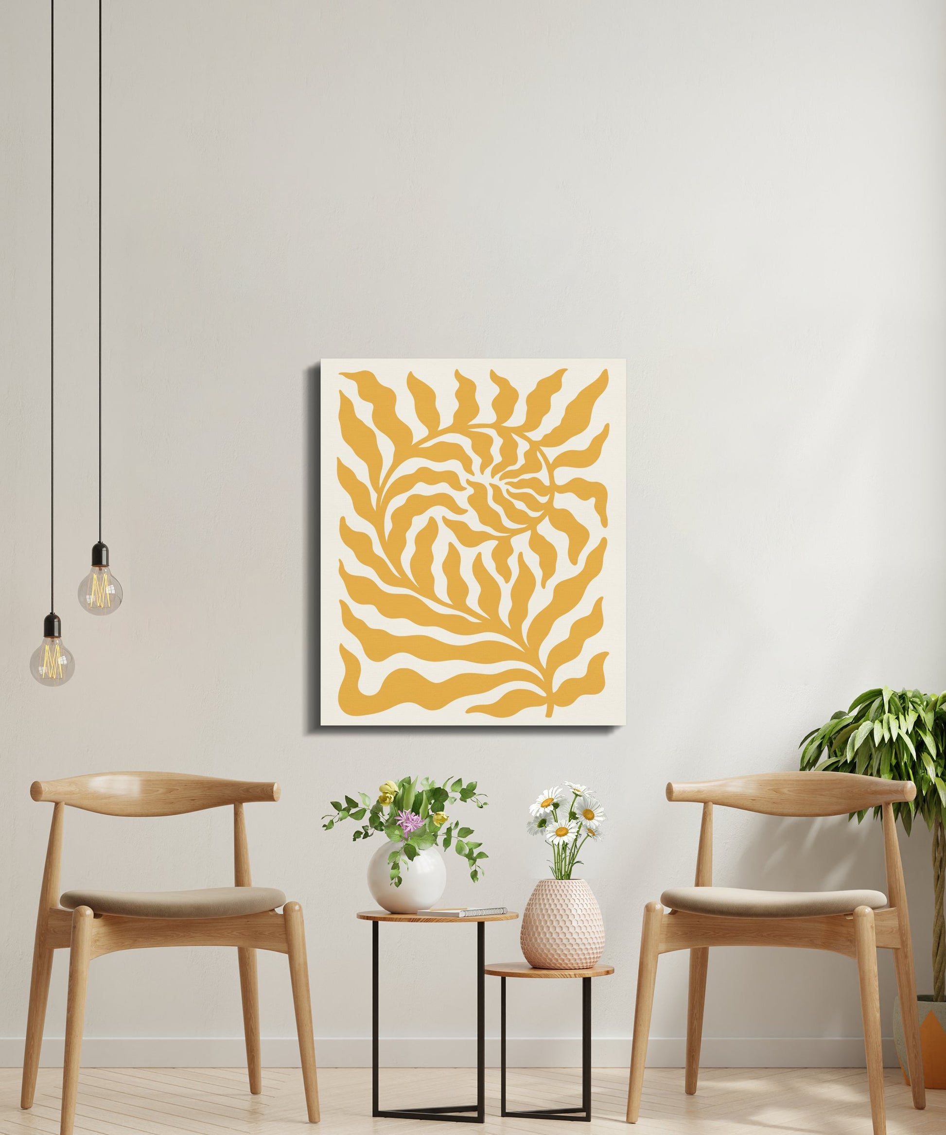 Premium Poster of Vibrant Yellow Leaf Design Floral Wall Art Canvas Wraps