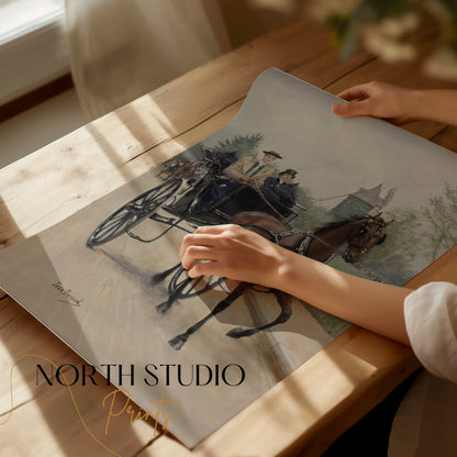 Premium Poster of Victorian Horse Carriage With Driver And Boy Posters