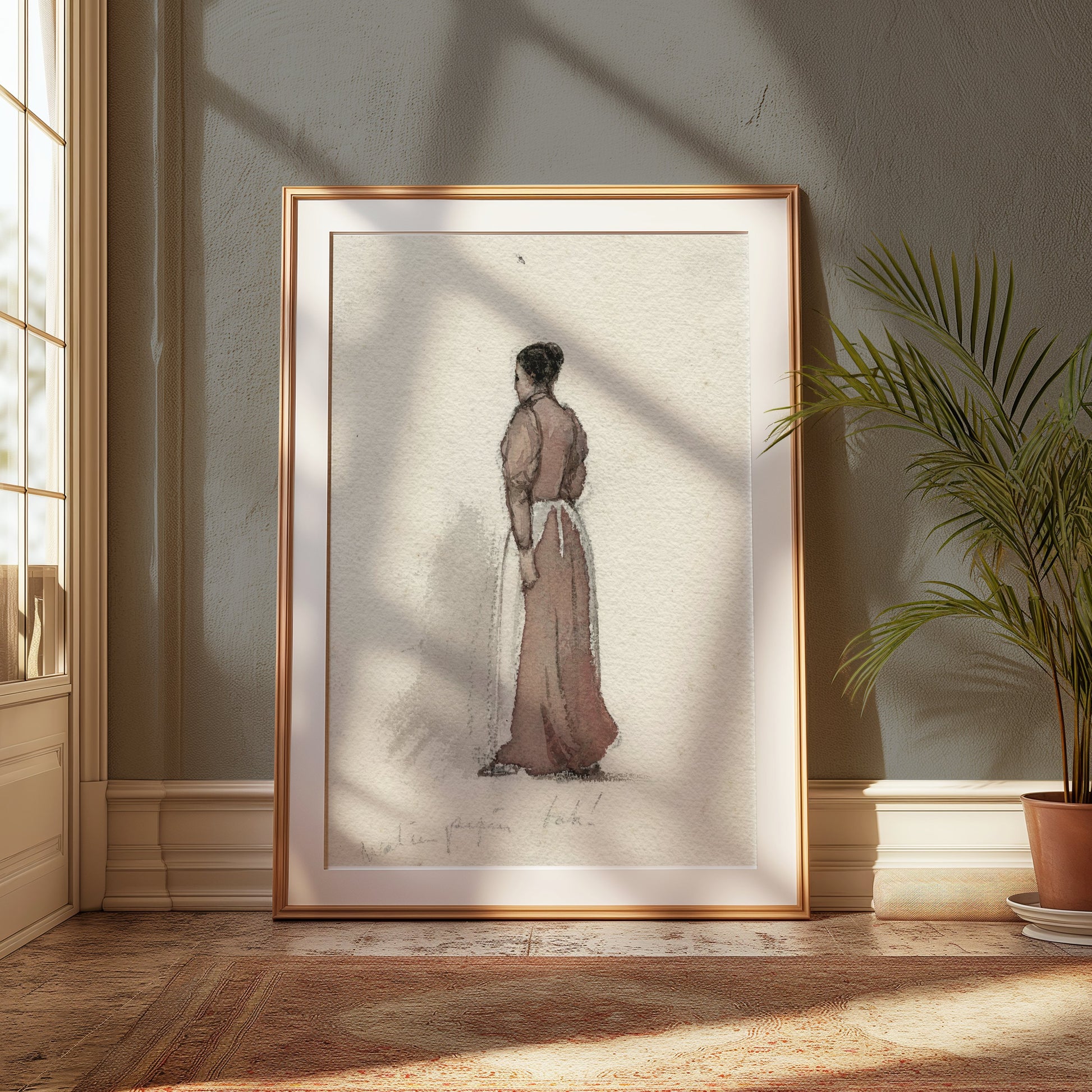 Premium Poster of Victorian Woman Standing with Back Turned Posters