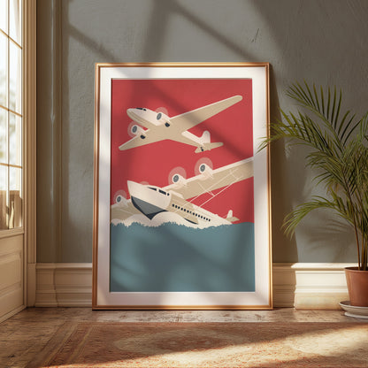 Premium Poster of Vintage Airplanes Art Deco Aviation Travel Theme Posters