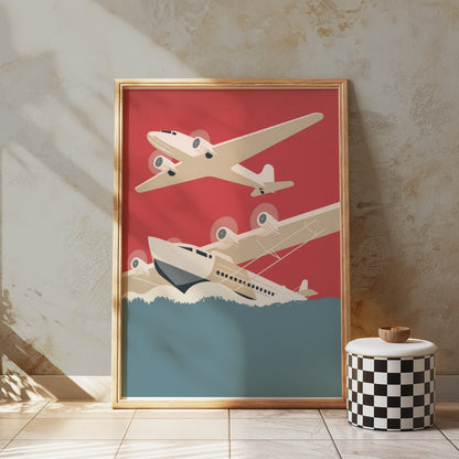 Premium Poster of Vintage Airplanes Art Deco Aviation Travel Theme Posters